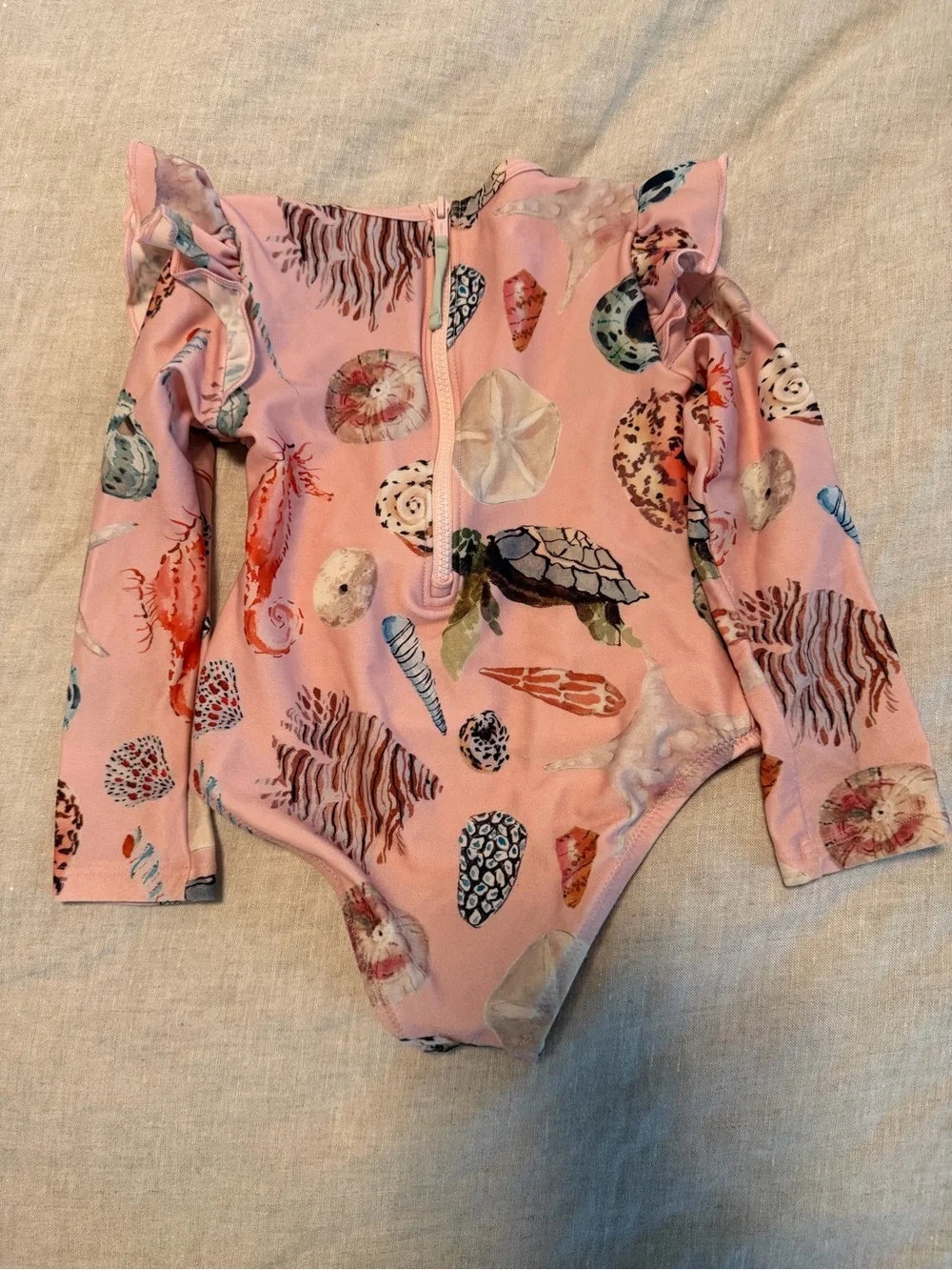 Pink Chicken Pink Long-Sleeve Turtle Print One-Piece